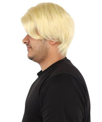 HPO Men’s Blonde Wig with Long Side Bangs  | Flame-retardant Synthetic | Ideal for Cosplay, Halloween & Party Looks