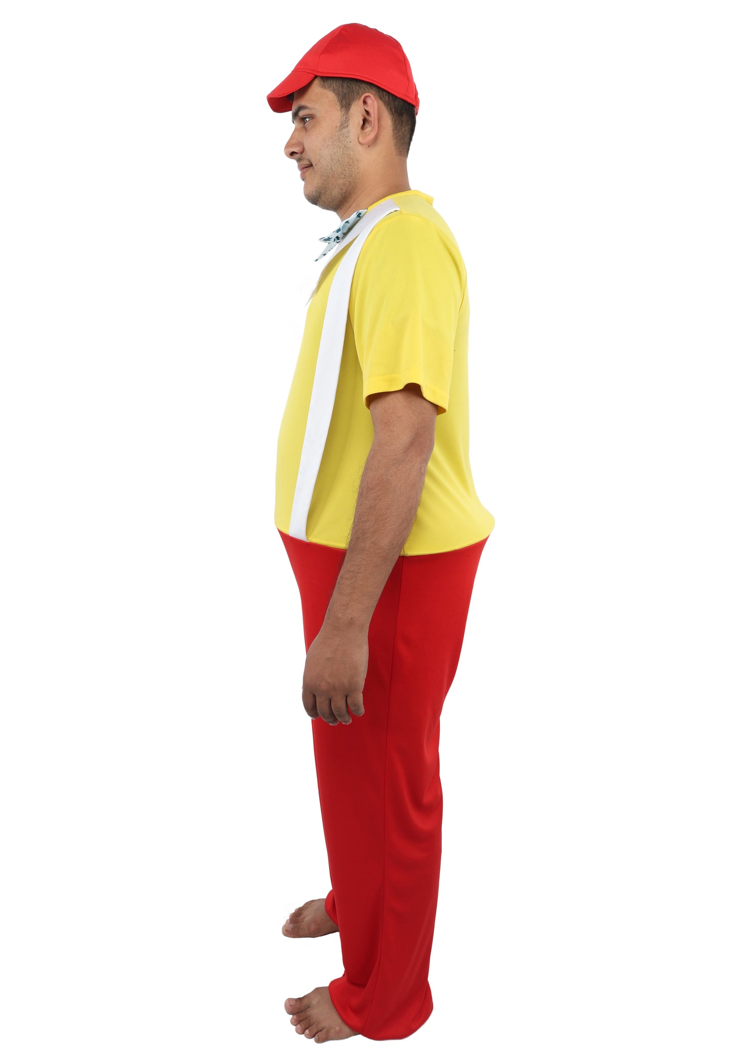 HPO Men's Storybook Character Costume – Yellow Top with Red Pant, Bow Tie, Suspenders & Trousers | Playful Role Suit for T Visual Scenes