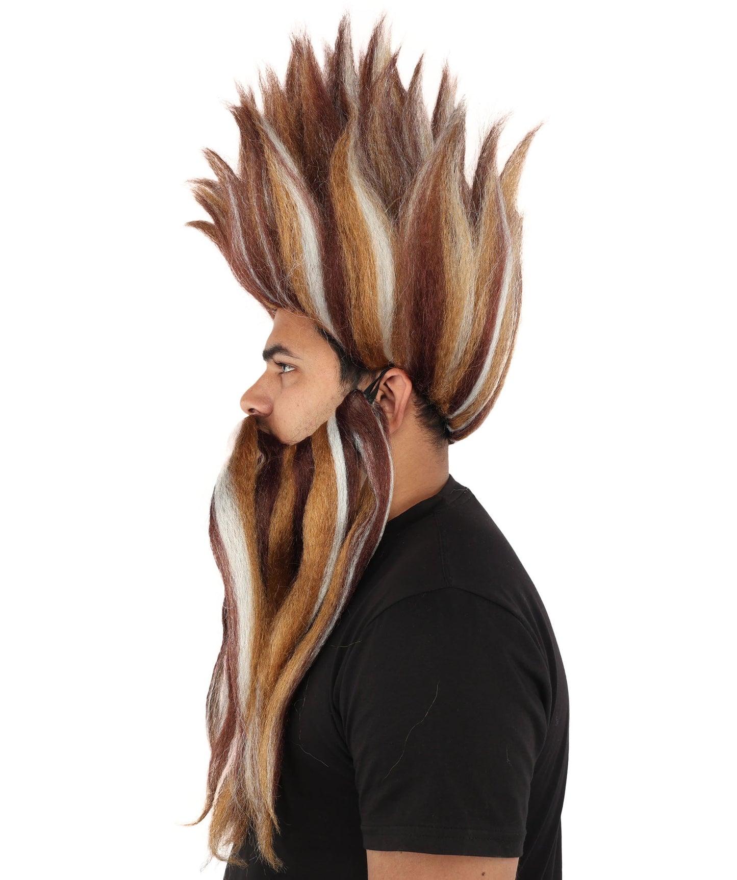 Wild Man Wig Beard & Mustache Set | Voluminous Multicolor Options Messy Hair with Matching Facial Hair, Synthetic Fiber & Breathable Cap | Halloween, Jungle Roleplay, Theater, Carnival & Costume Party