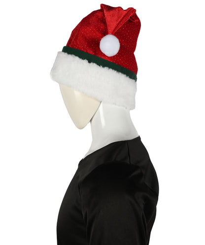 HPO Unisex Classic Velvet Christmas Santa Hat | Soft Red and White Festive Holiday Hat | Ideal for Holiday fun