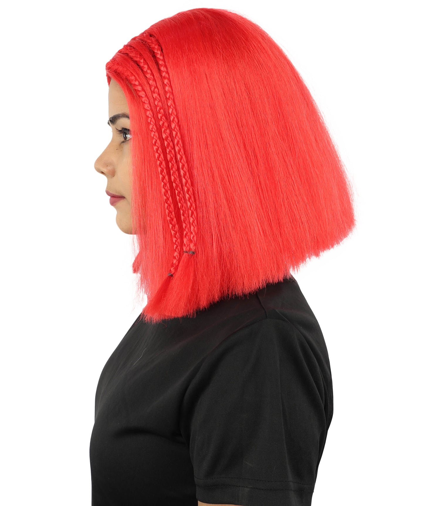 HPO Celebrity-Style 11 Inch Green Rooted Blonde Front Braided Straight Wig | Shoulder-Length Fun, Bold, and Stylish Hairpiece  | Ideal for Halloween, Cosplay, and Themed Parties