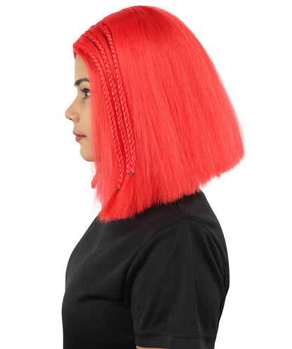 HPO Celebrity-Style 11 Inch Green Rooted Blonde Front Braided Straight Wig | Shoulder-Length Fun, Bold, and Stylish Hairpiece  | Ideal for Halloween, Cosplay, and Themed Parties
