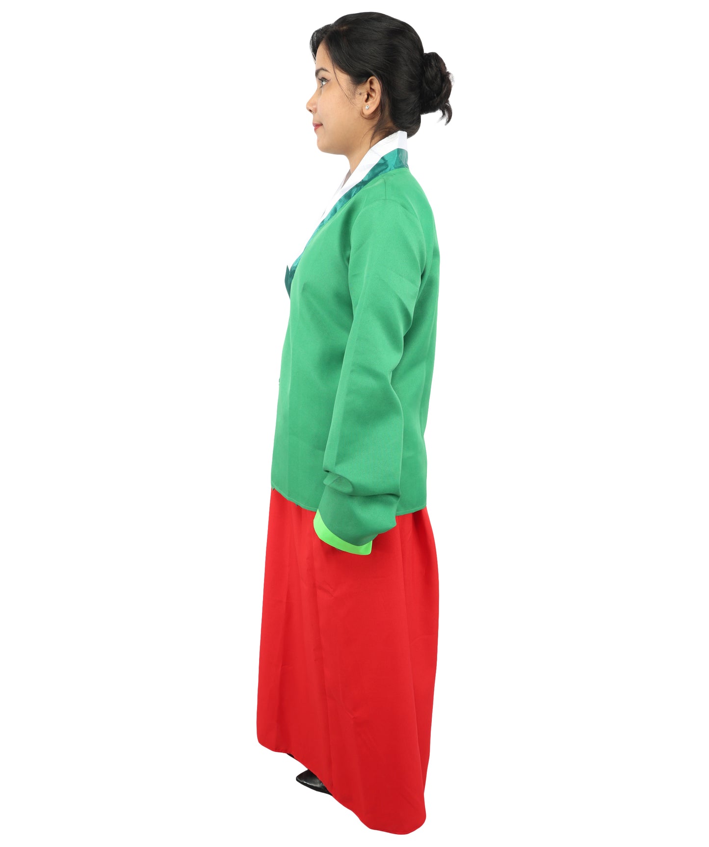 HPO Women’s Anime Herbal Maid Red & Green Costume | Traditional Long Dress with Apron & Waist Bow | Cosplay Outfit for Halloween, Conventions, Stage & Roleplay