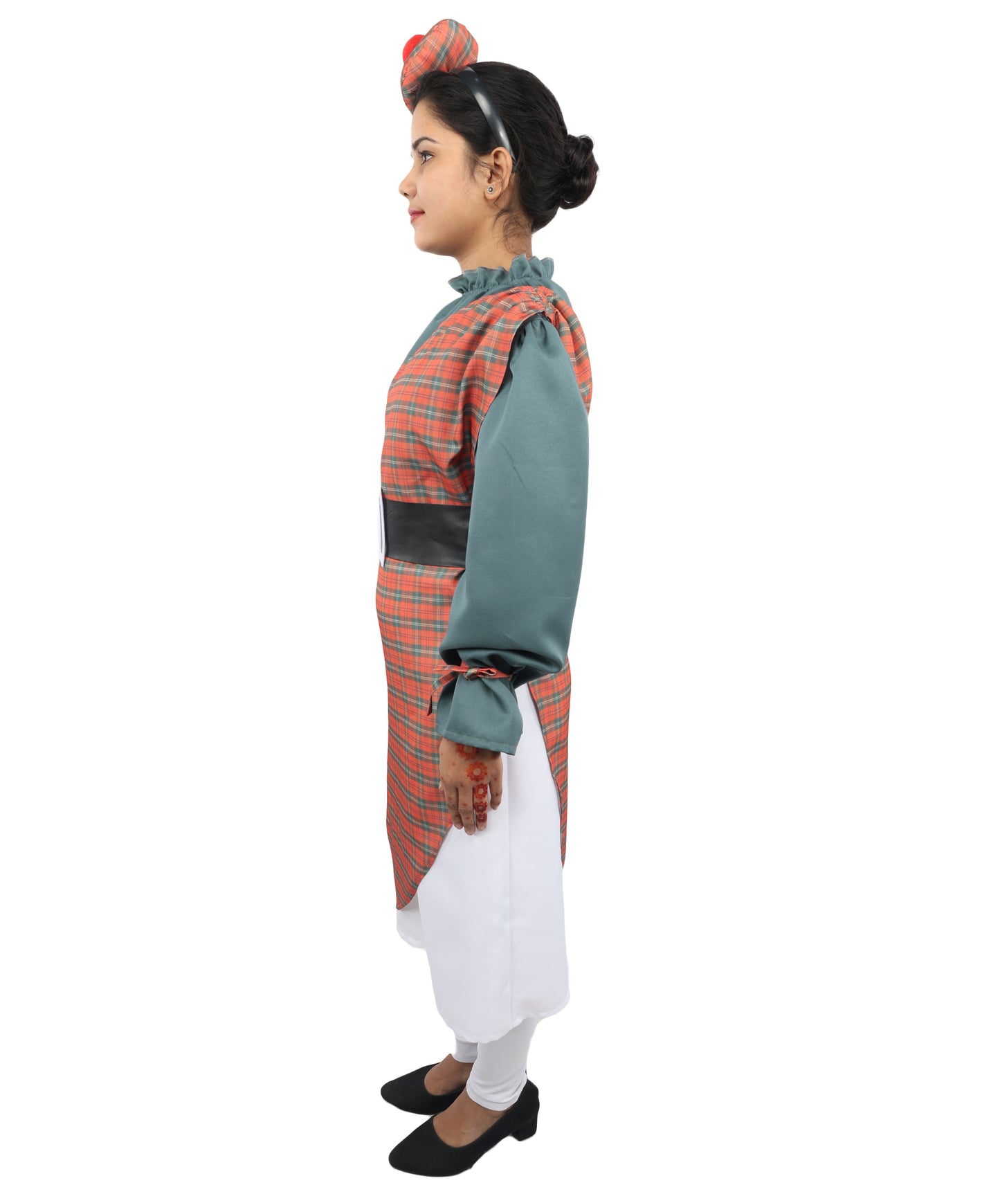 HPO Women's Scottish Girl Manor Maid Multicolor Costume - Strawberry Kilt Skirt Party Dress Outfit