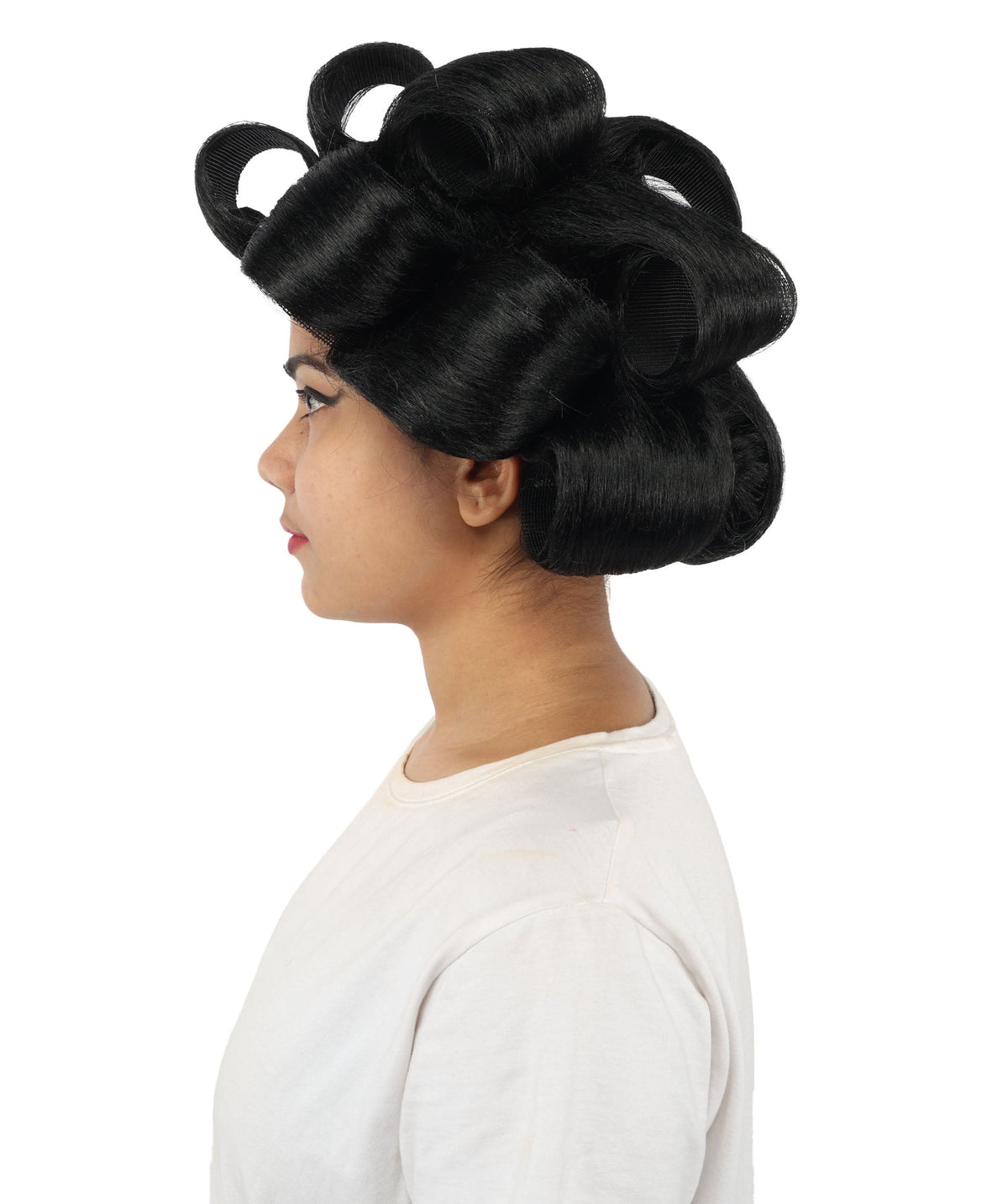 HPO Adult Women's Retro Roller Set Pink Wig | Multiple Color Options, create of synthetic fiber, large cylindrical curler texture, capless cap | Party, Halloween, theater, drag, performance, costume events