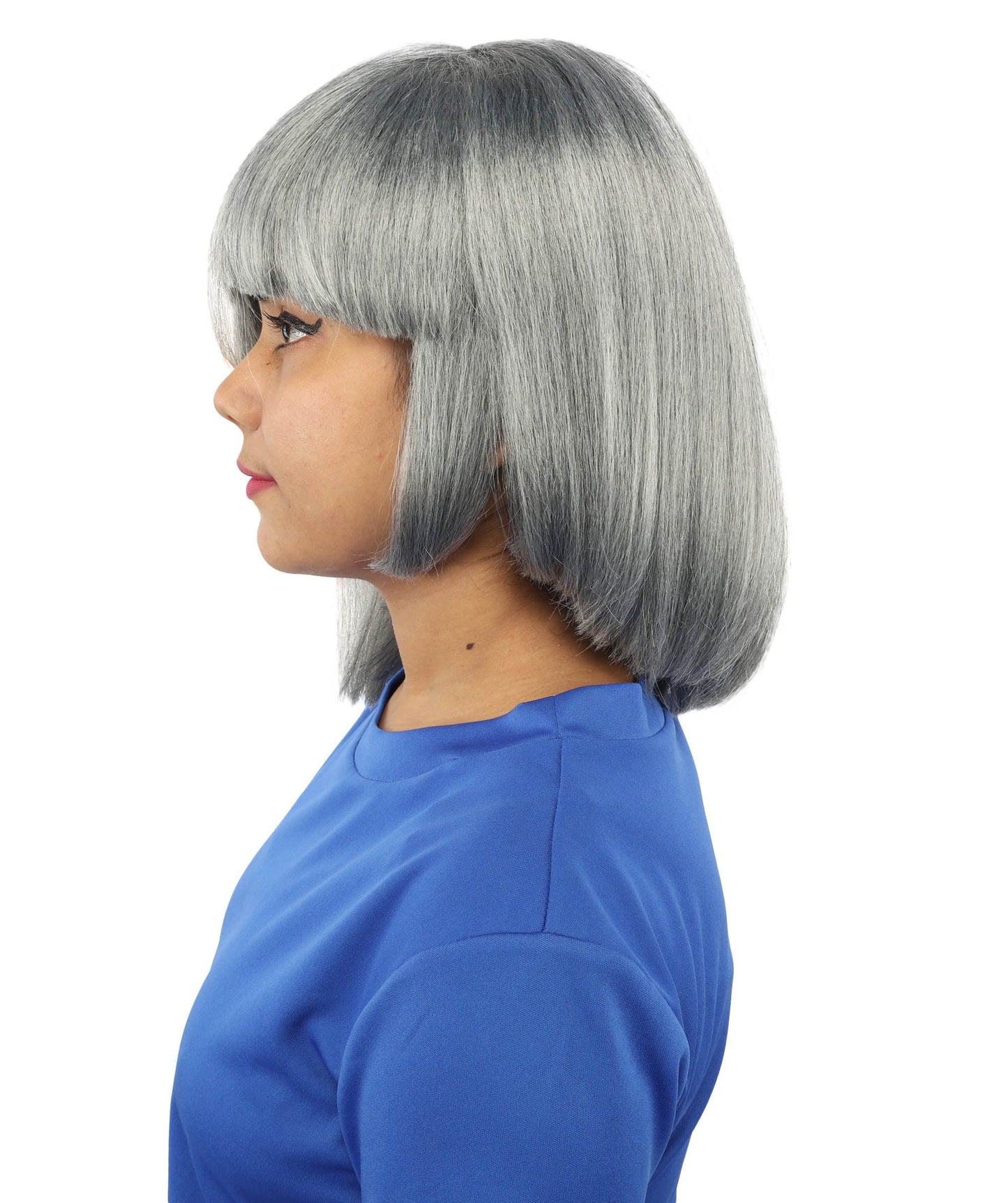 HPO Adult Women's Asymmetrical Bangs Bob Wig | Multiple Color Options | Create of synthetic fiber, sleek straight volume, breathable capless base | Party, Halloween, theater, drag, performance, costume events