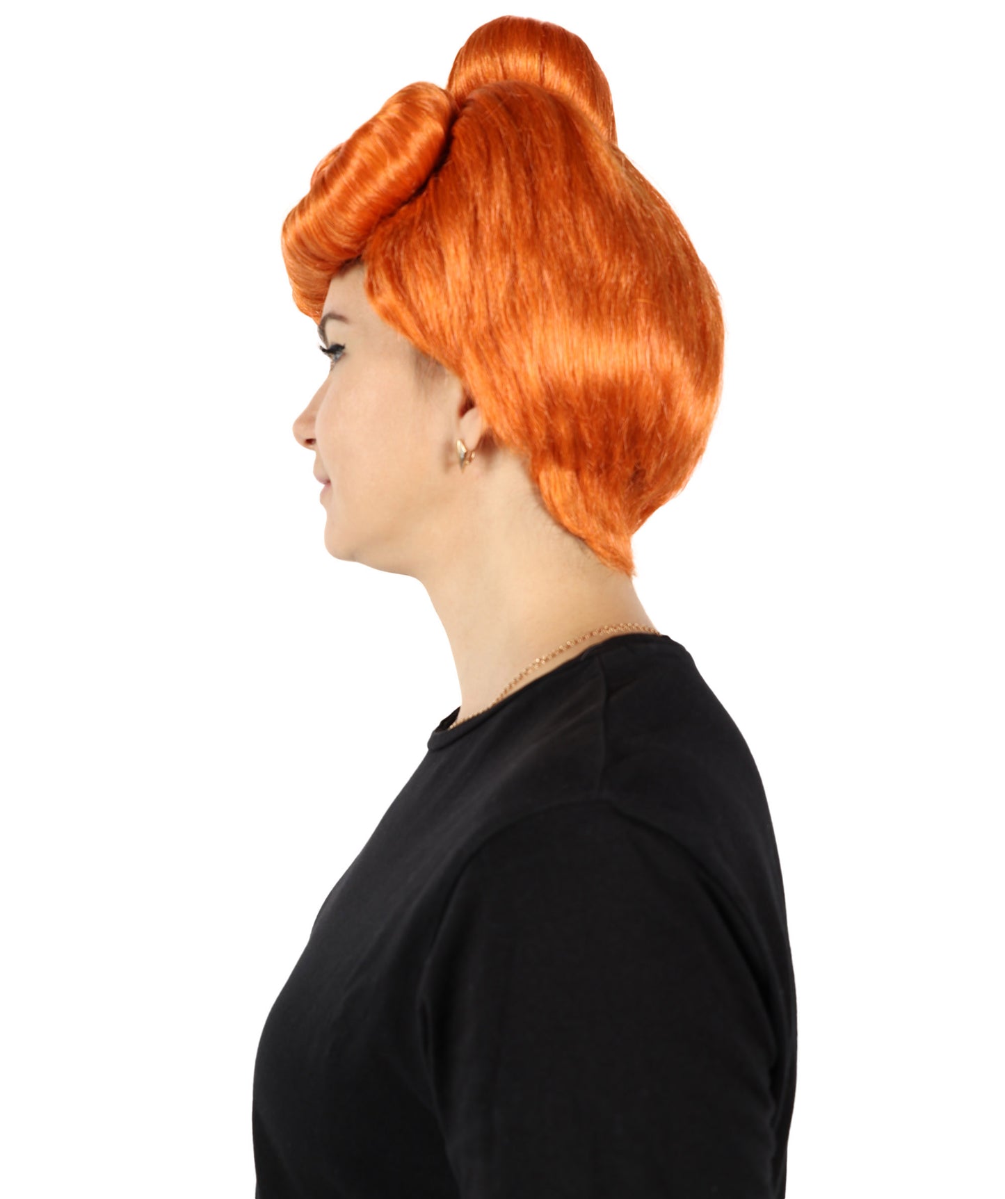 HPO Women's Fictional Character Orange Knot Bun Pompadour Wig I Halloween Wig I Flame-retardant Synthetic Fiber