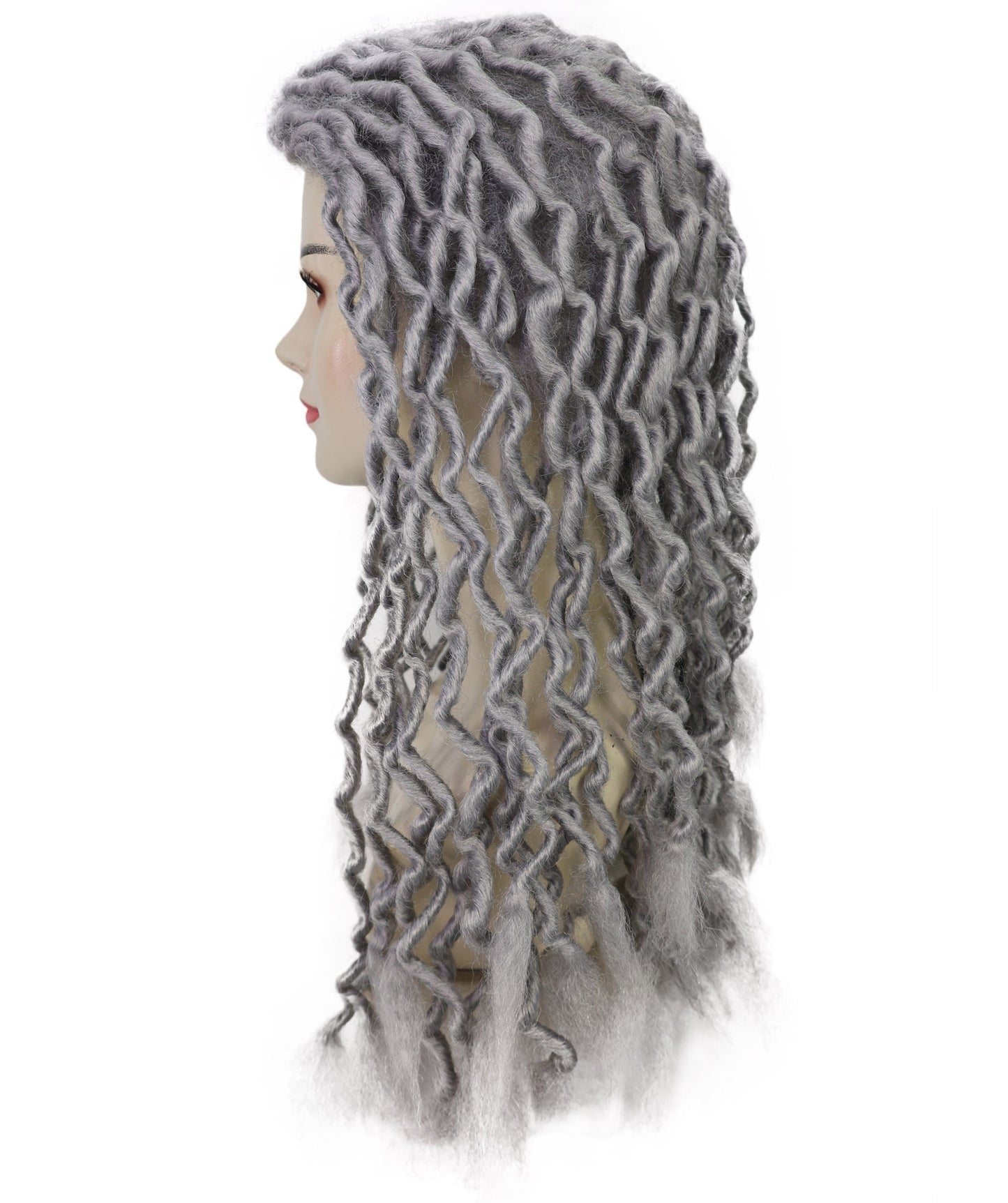 Unisex Gray Crinkle Dreads Wig | Synthetic Hair for Halloween & Costume Parties | Breathable Capless Cap