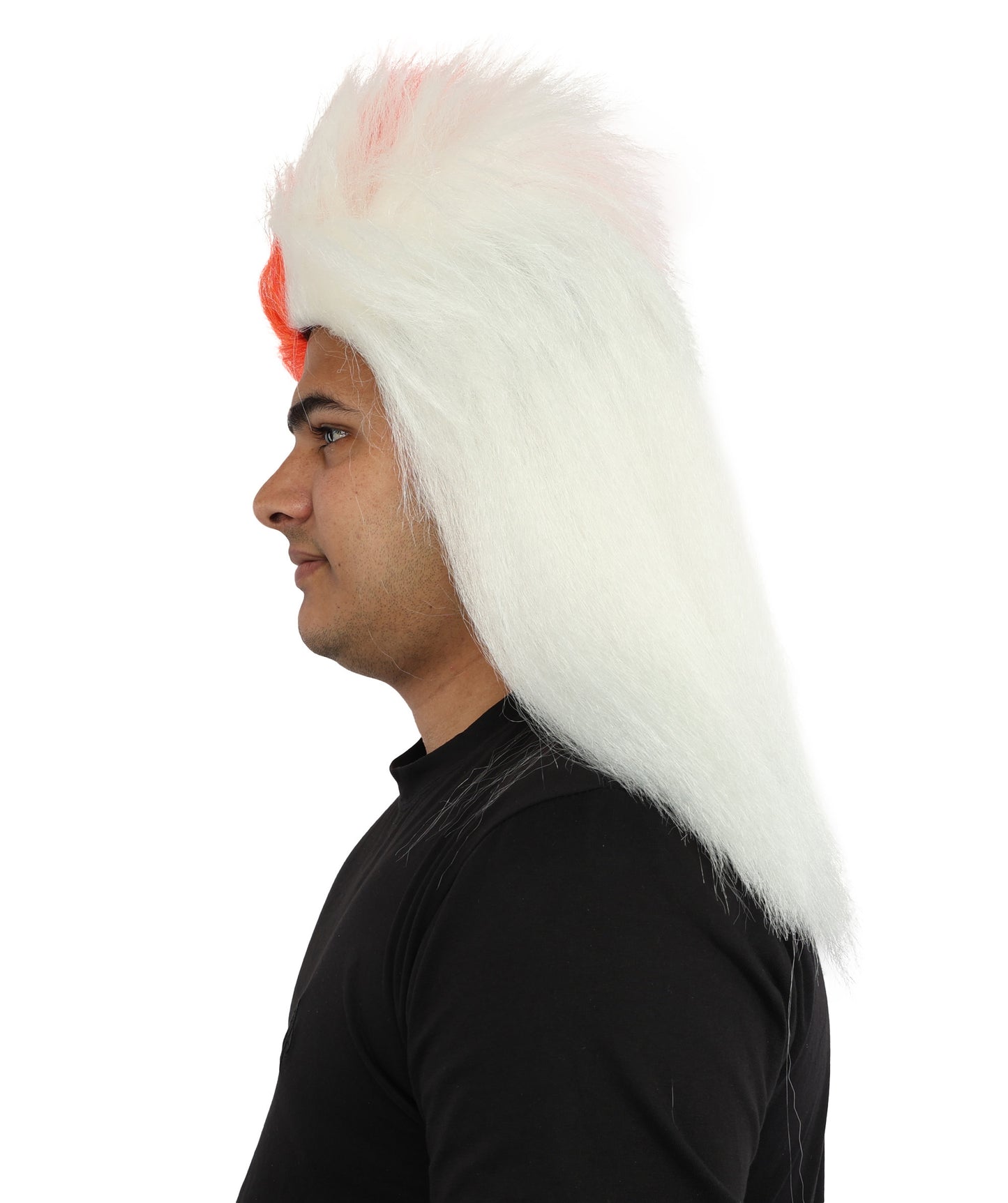 HPO Men’s Red & White Mohawk Wig | Flame-Resistant Fan Hair for Sports Events, Team Spirit Parties, Festivals & National Celebrations | Breathable Capless Cap