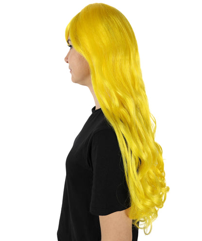 HPO Women's Multicolor Long Curly Wig with Fringe, Flame-retardant Synthetic Fiber