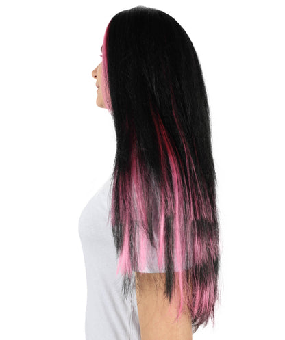 HPO Women's Hot Sell Fashion Long Black & Pink Mix Straight Hair Wigs | Stylish & Trendy Wig for Daily Wear, Parties Cosplay |Comfortable & Lightweight