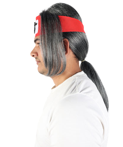 HPO Adult Men’s Black & White Wig | Long Synthetic Hairpiece with Adjustable Fit | Ideal for Cosplay, Stage, Parties & Themed Events