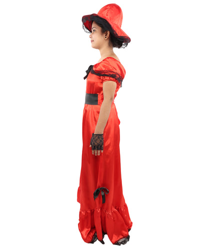 HPO Women’s Red Southern Belle Costume – Floor Length Ruffled Gown Dress | Vintage Theme Party, Halloween & Cosplay Outfit