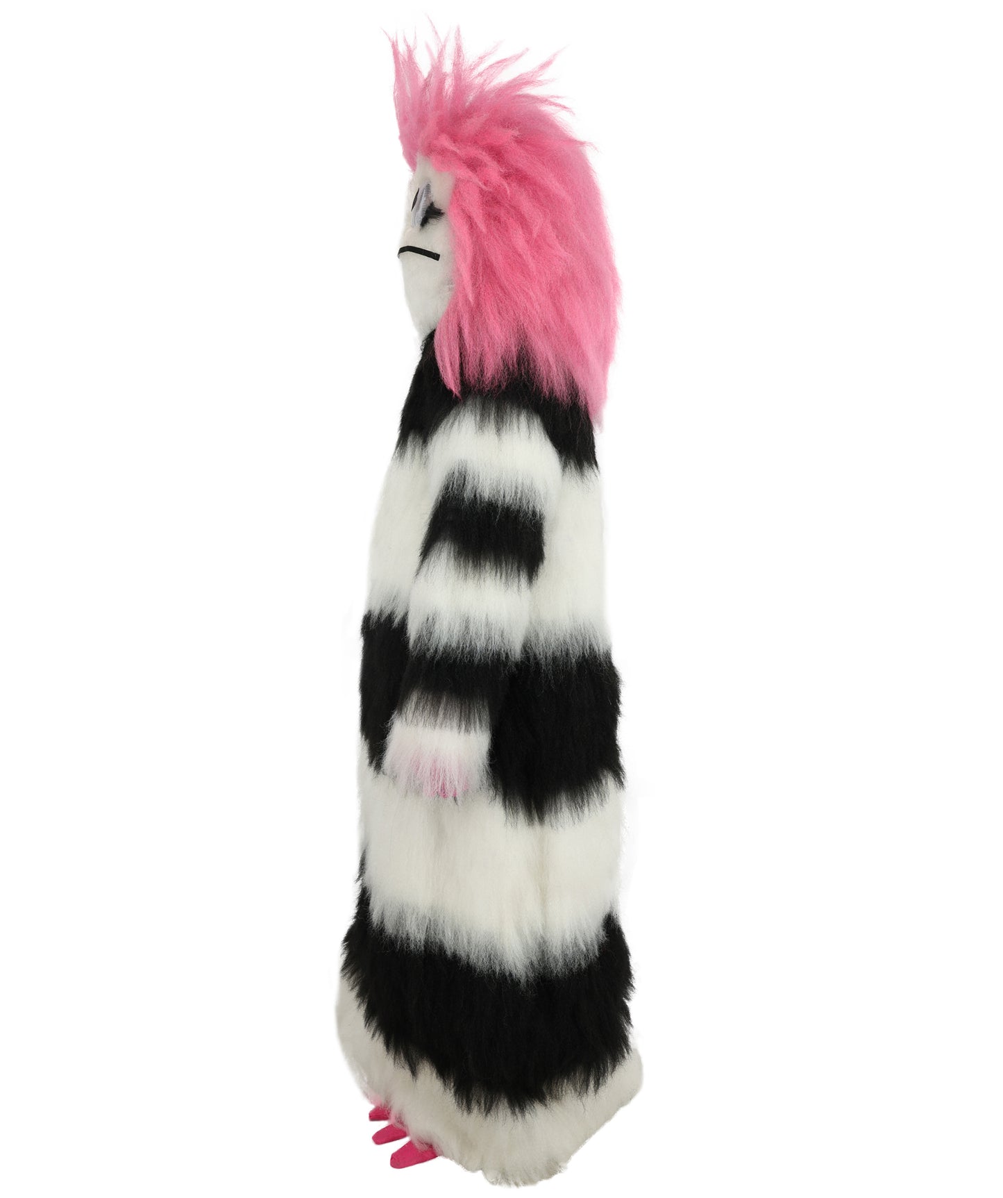 HPO Unisex Spiky Monster Headwear Costume Bundle & Mask Set | Pink spiked top with black and white striped body voluminous flame-retardant synthetic fiber mask construction | Party, Halloween, cosplay, theater, drag, performance, costume events