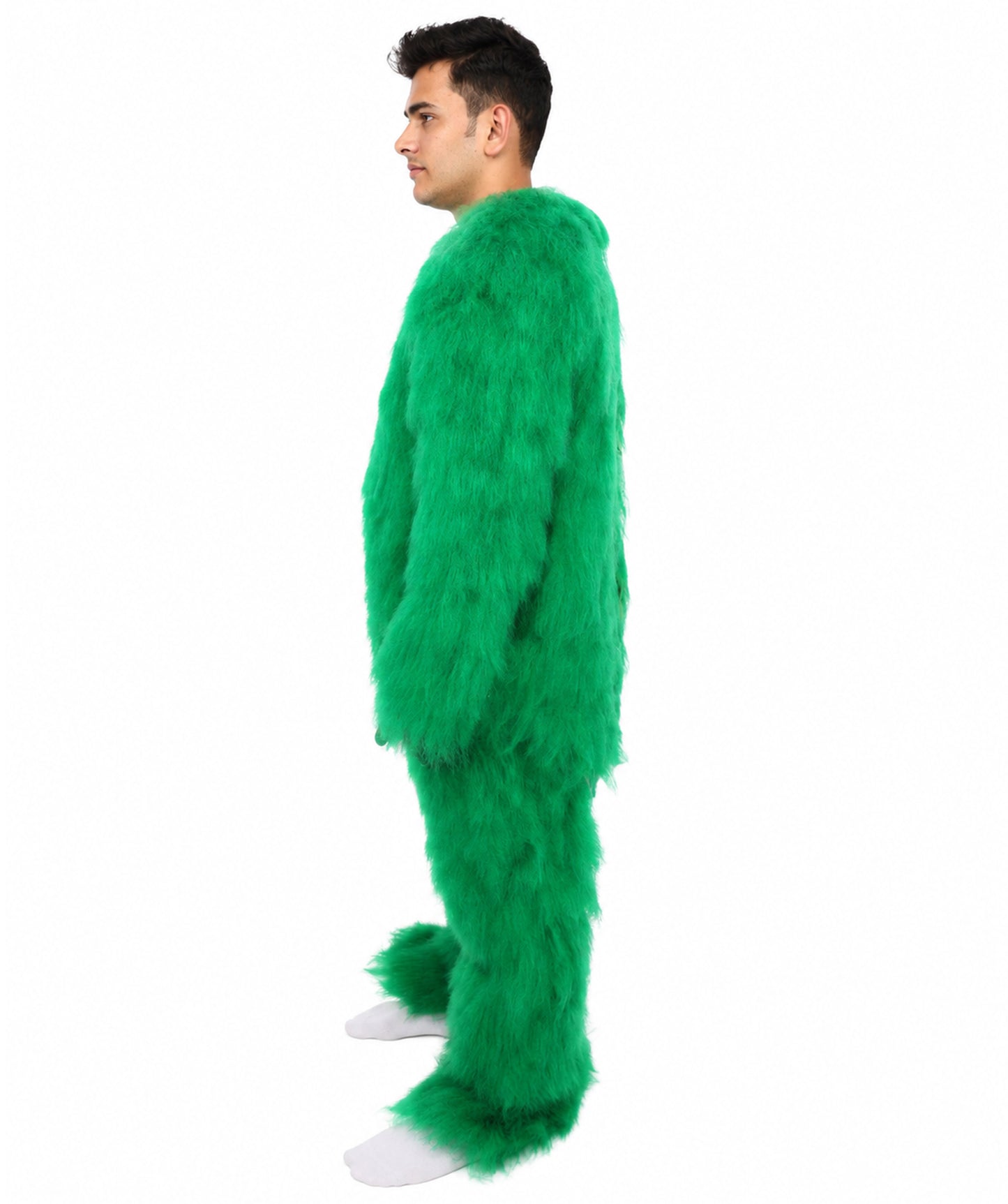 HPO Unisex Green Animal Fur Monster Costume Bundle – 75 Inch Full Outfit with Head Mask & Body Suit | Plush Mascot Style Costume for Halloween and Cosplay