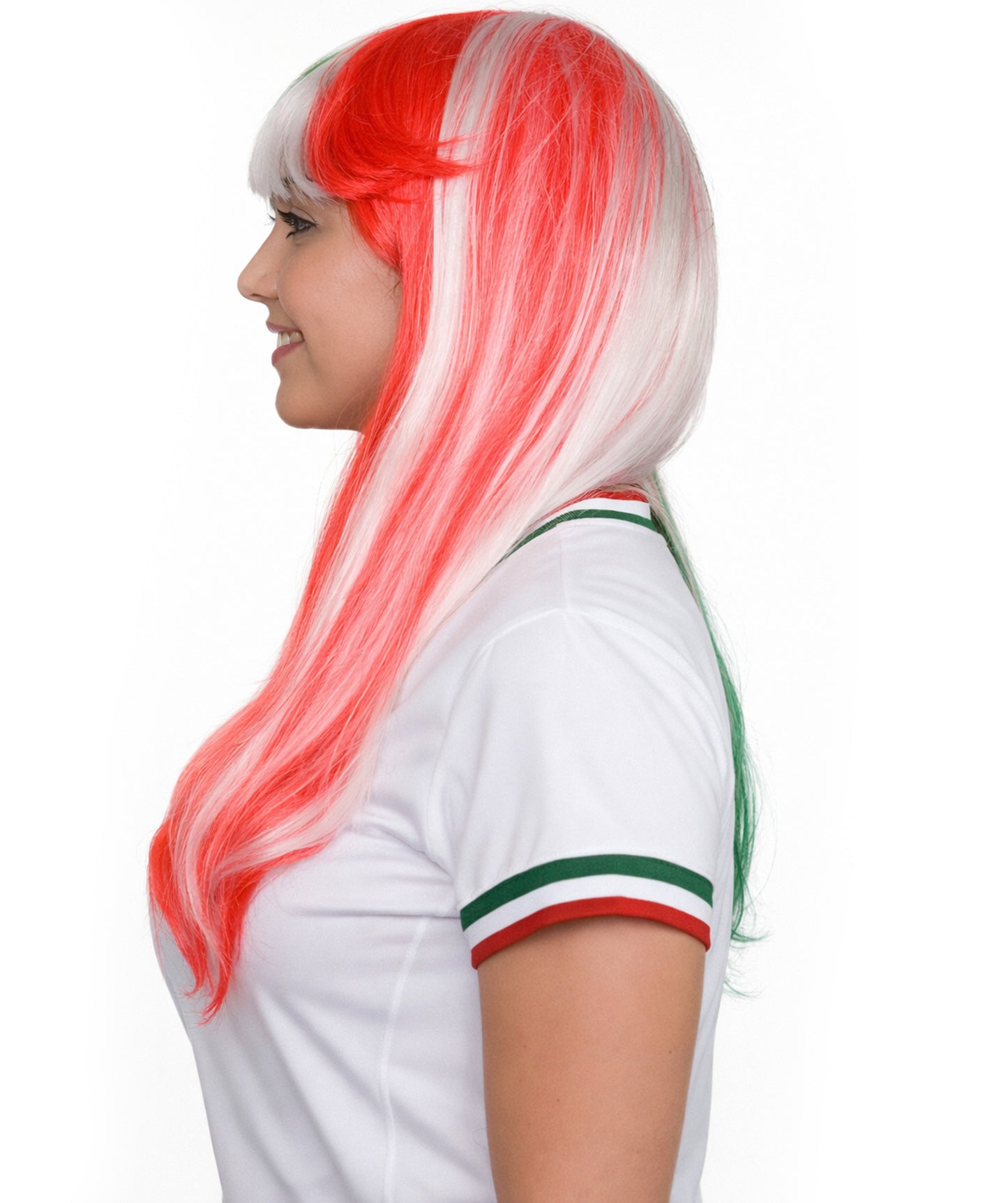 Mexico Flag Sport Party Long Bob Wig | National Pride | Premium Breathable Capless Cap