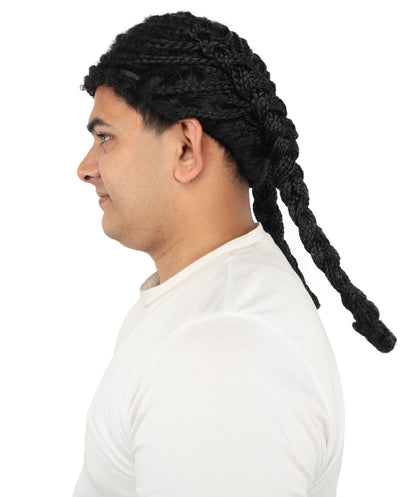 HPO Men's Cornrow Braided Dreadlock Brown Wig | Deep obsidian tone, create of synthetic fiber, tight 16-inch back-swept braids, breathable base | Party, Halloween, theater, drag, performance, costume events