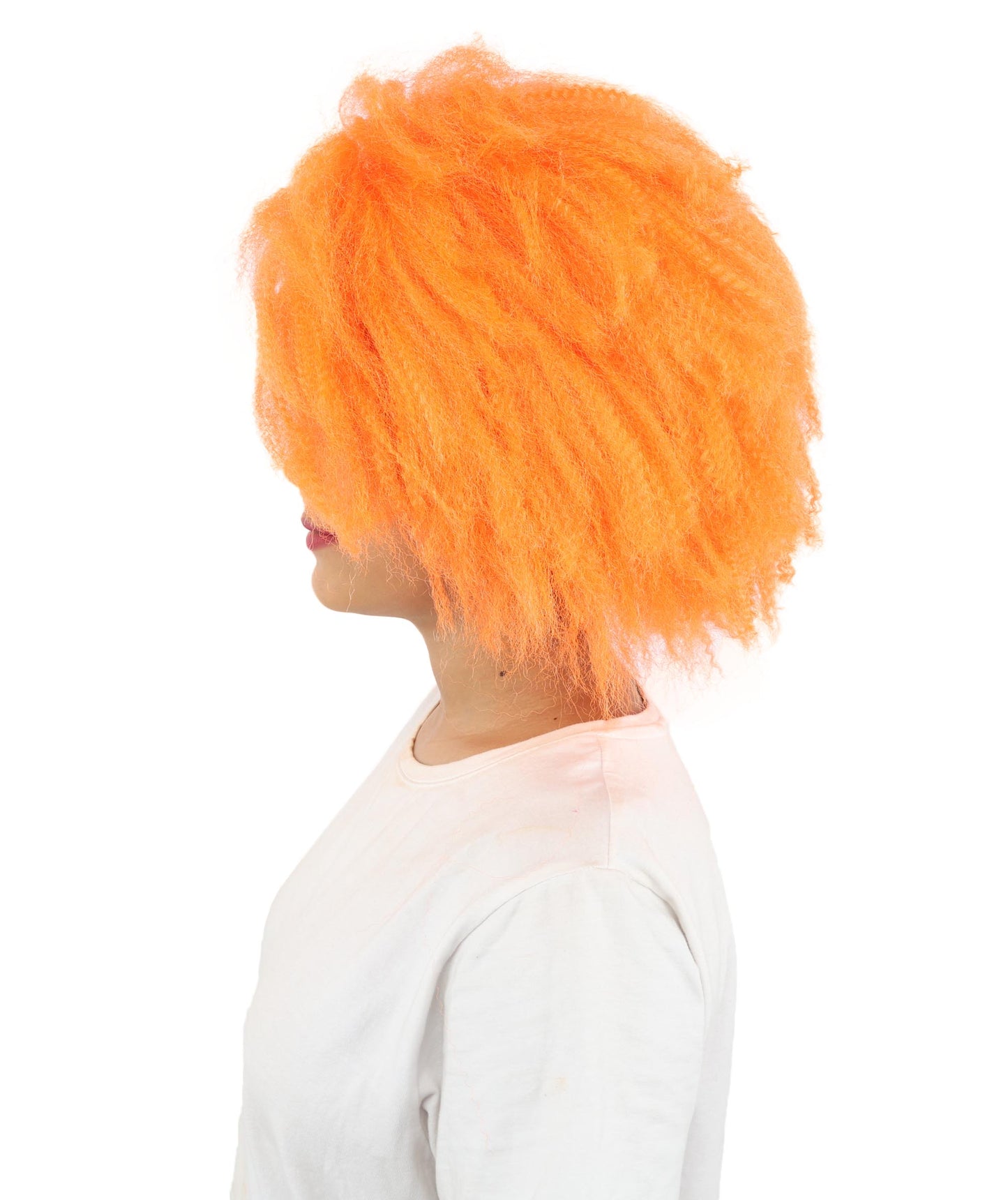 HPO Women’s Horror Doll Character-Inspired Spiky Orange Wig | Short Scary Hairpiece | Ideal for Halloween Costume Cosplay