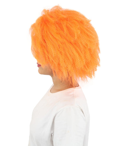 HPO Women’s Horror Doll Character-Inspired Spiky Orange Wig | Short Scary Hairpiece | Ideal for Halloween Costume Cosplay