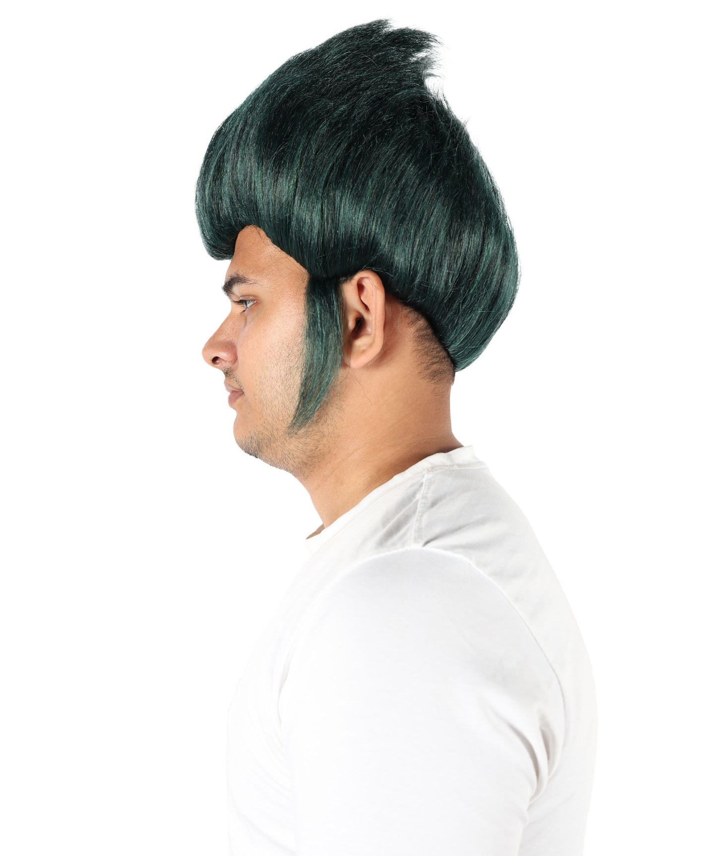 HPO Men's Spiky Gothic Green Wig | Short Layered Hairstyle with Adjustable Straps & Heat-Resistant Fibers for Anime, Halloween & Carnival