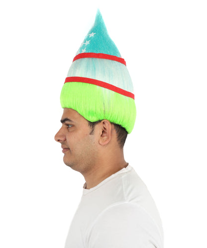 Adult Uzbekistan Flag Troll Wig – Tall Spiky Multicolor Synthetic Hair Wig | Ideal for Cosplay, National Events & Theme Parties