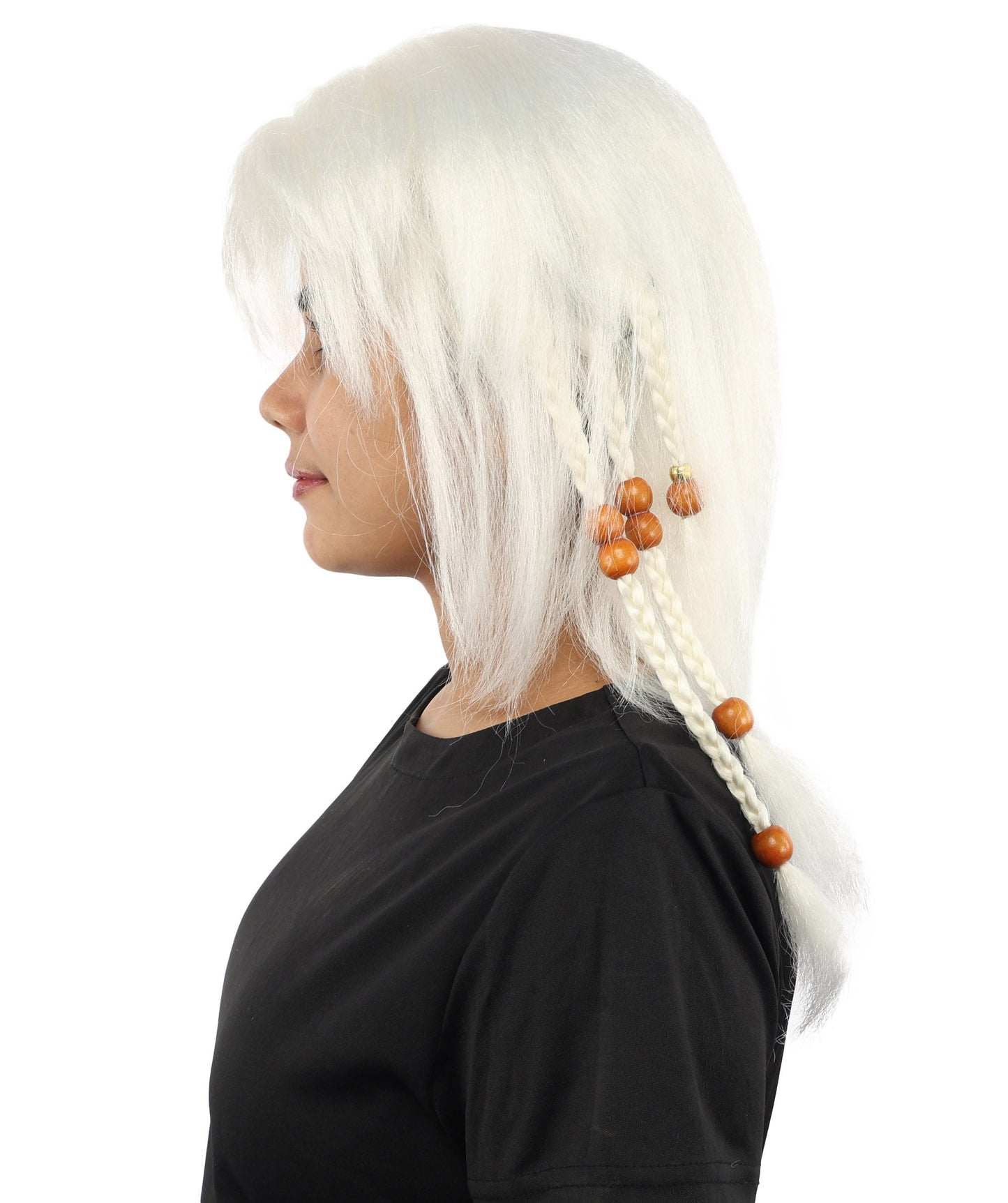 HPO Adult Women's Long Tribal Braided Wig | Multiple Color Options | Dark Shaggy Bob with Beaded Strands, Synthetic Fiber & Breathable Cap | Halloween, Sci-Fi Roleplay, Fantasy Costume