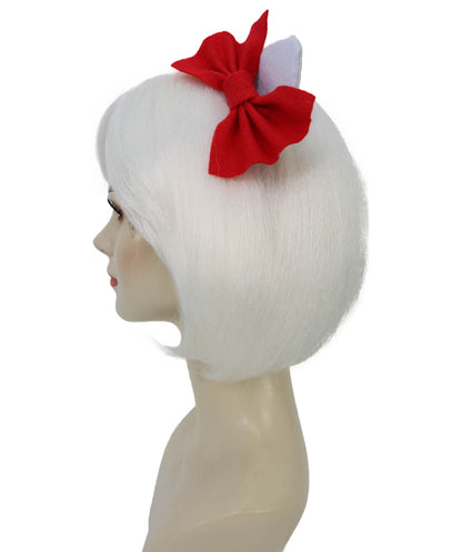 HPO Adult Women's Cute Kitty-Inspired White Wig with Bow Ribbon | Soft Synthetic Cosplay Hair with Attached Ribbon for Dress Up & Parties