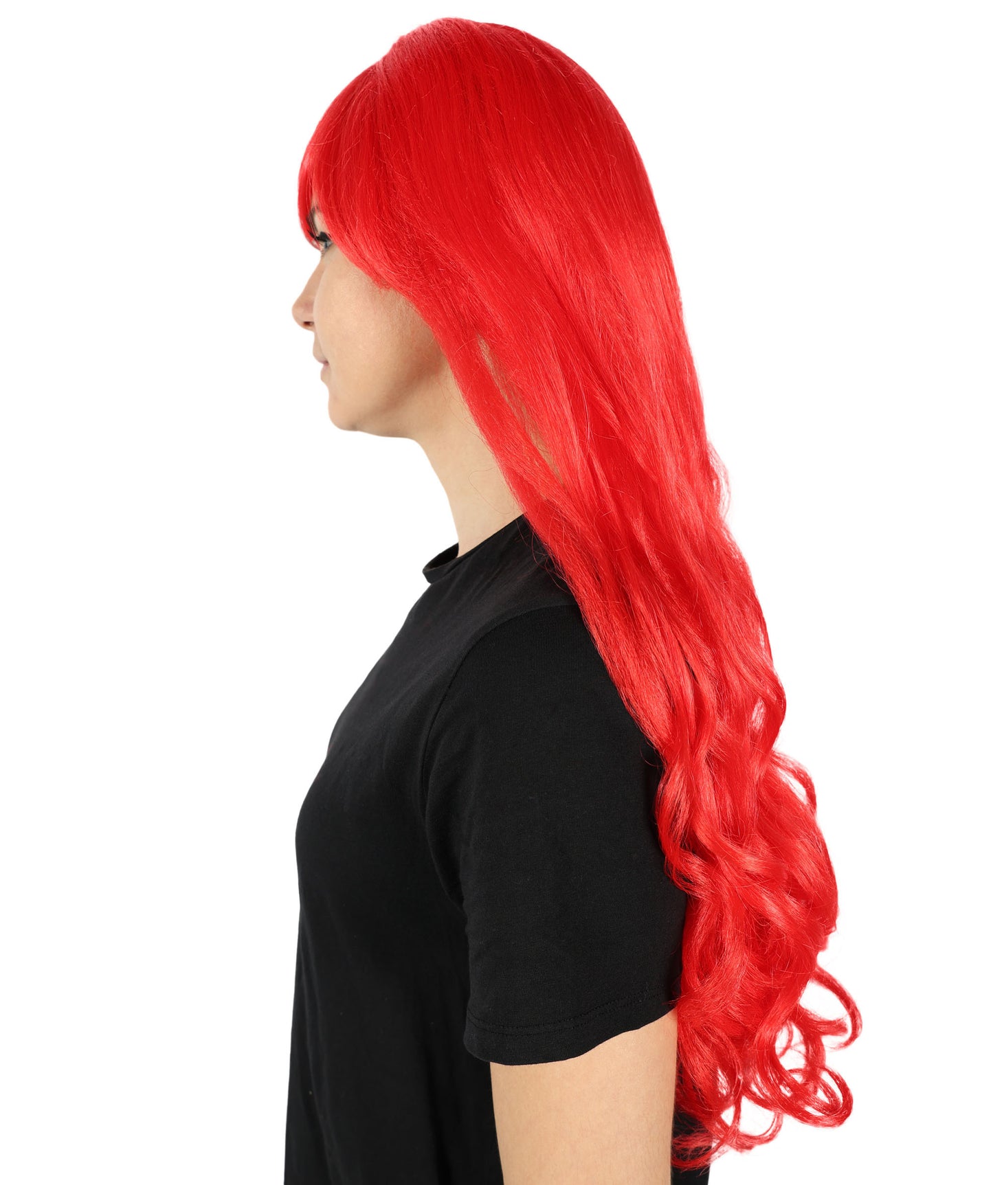 HPO Women's Multicolor Long Curly Wig with Fringe, Flame-retardant Synthetic Fiber