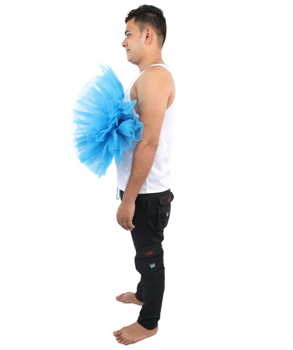 HPO Unisex Blue Shower Loofah Costume | Funny Bath Sponge Outfit with Tulle Mesh Design | Perfect for Halloween, Parties & Comedy Events