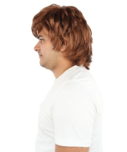 HPO Men's 13 Inch Medium Length Brown Wig – Capless Cap Wig | Soft Layered Style for Cosplay, Theater, Comic Con & Themed Dress-Up Events