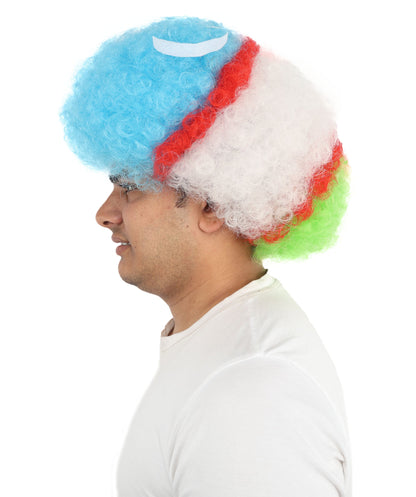 Adult Uzbekistan Flag Clown Wig – Curly Multicolor Synthetic Hair | Ideal for Parties, Parades & National Celebrations