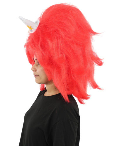 HPO Adult Women's Long Red Bob Wig | Straight Shoulder-Length Black Hair with Blunt Bangs, Included Accessory Set & Breathable Cap | Halloween, Anime Roleplay, Costume Party & Daily Wear