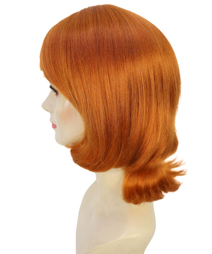 HPO Adult Women’s Layered Ginger Wig with Fringe | 1980s Style Costume Hair for Halloween Themed Parties| Breathable Capless Cap
