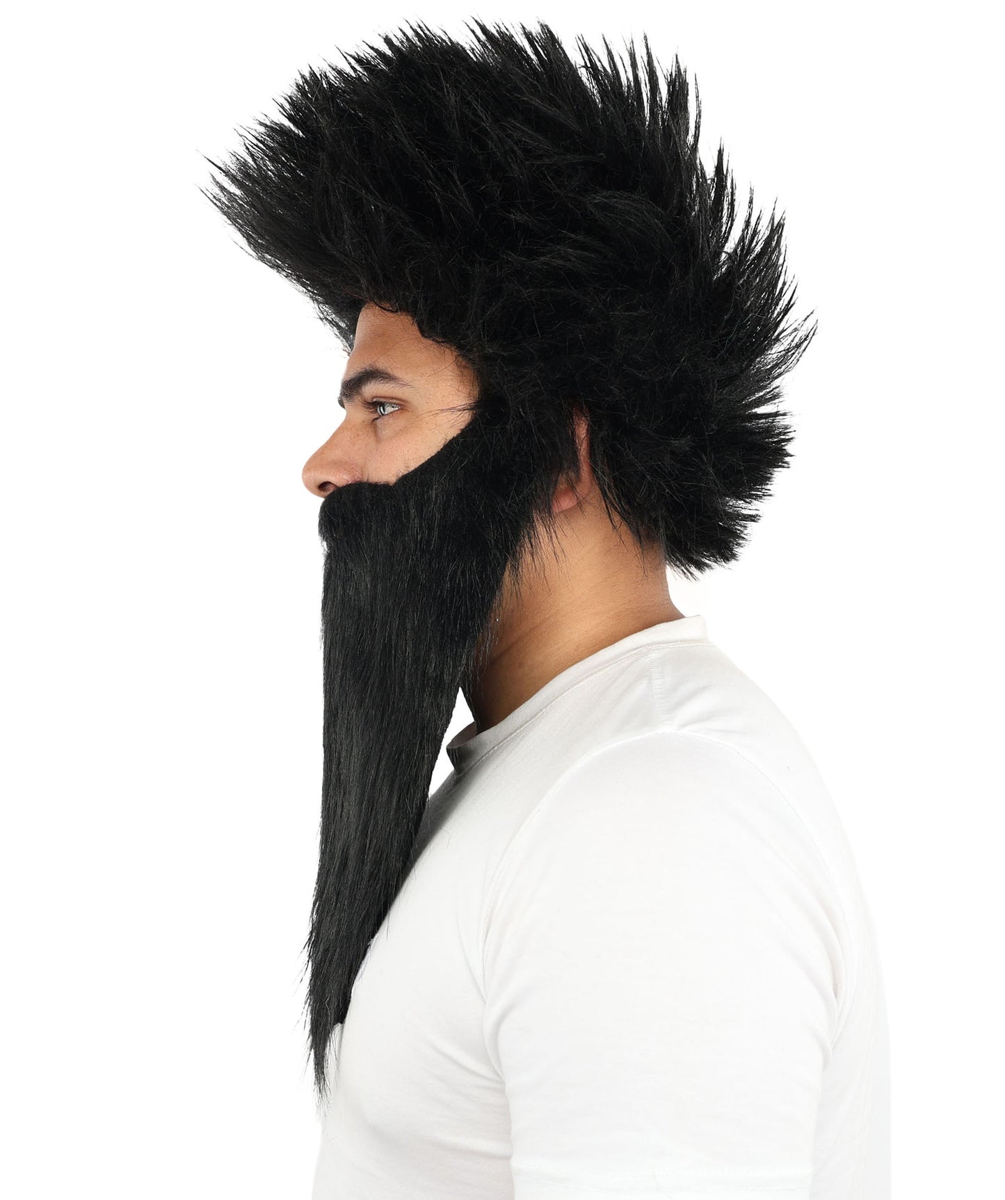 HPO Giant Wildman Wig Beard & Mustache Set | Black Frizzy Voluminous Hair Medium Facial Hair | Party Halloween Cosplay Theater Drag Performance Costume Events