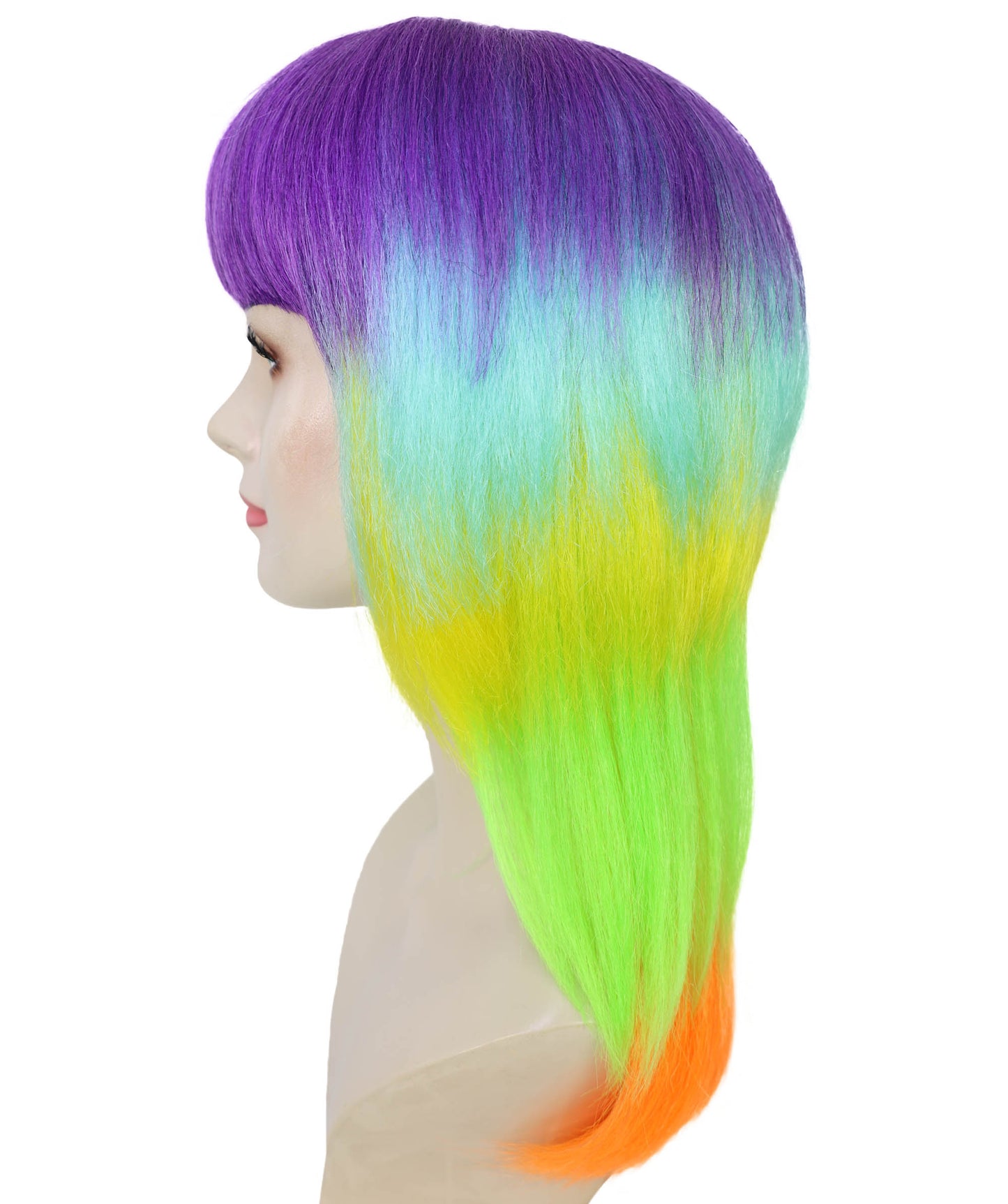HPO Adult Women’s Vibrant Rainbow Prism Wig | Long Layered Multi-Colored Hair | Ideal for Halloween | Breathable Capless Cap