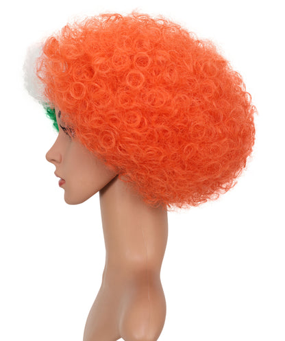 HPO Unisex Ireland Clown Wig – Green, White, and Orange Afro Flag Wig | Fun Sports Fan Wig for Matches, National Celebrations & Themed Parties "