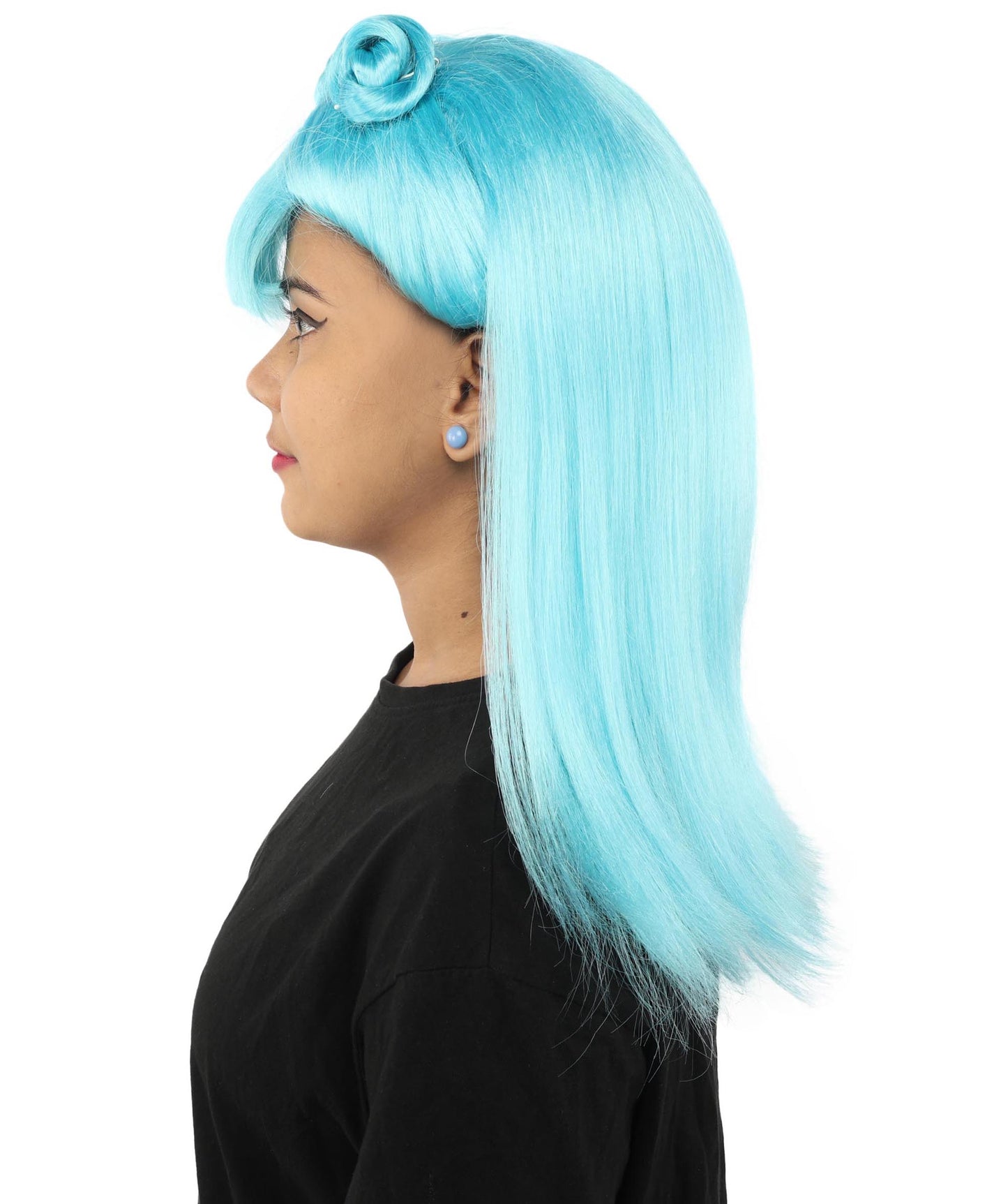 HPO Women's Brown & Pink Half Updo Bangs Wig | Create of synthetic fiber, blunt fringe with top bow, breathable base | Party, Halloween, theater, drag, performance, costume events