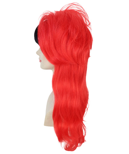 Women’s Punk Red & Black Wavy Long Wig | Edgy Rocker Style for Halloween Themed Parties| Breathable Cap