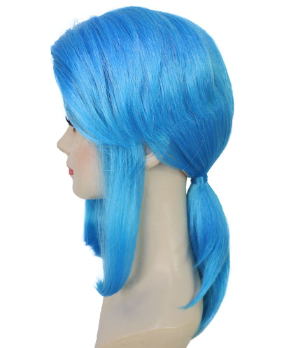 HPO Women’s Medium Ponytail Style Blue Wig with Purple Streaks | Halloween and Wig | Flame-retardant Synthetic Fiber