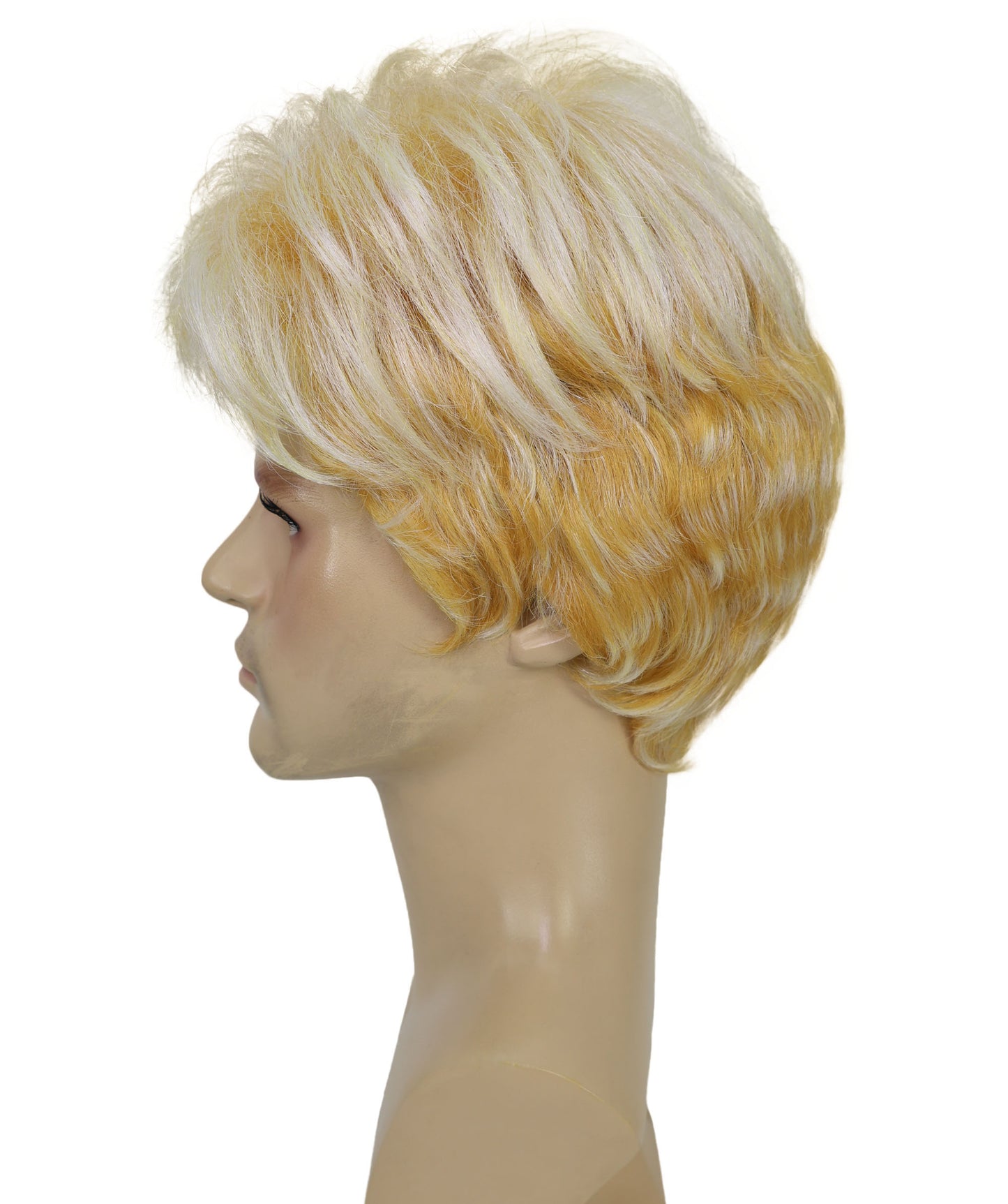 Men’s Short Teased Spiky Wig | Wild & Youthful Gold Blonde Mix Streaked Hairstyle for Costume Events