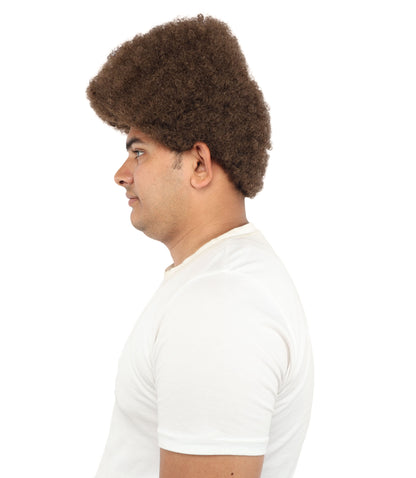 HPO Men’s Movie Character High Top Flat Brown Wig – Flame-retardant Synthetic Fiber | Retro Cosplay Hair for Halloween Party & Cosplay