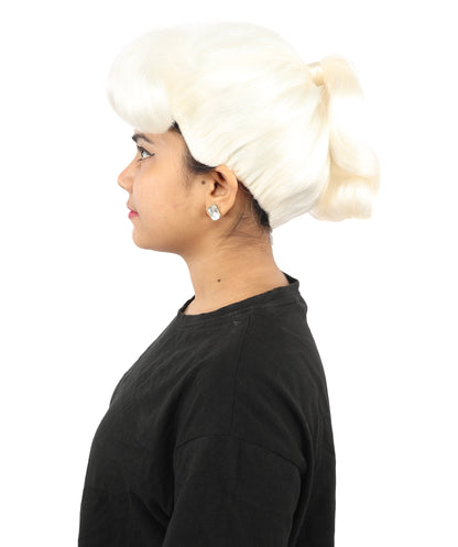 HPO Adult Women's Retro Pin-Up Wig | Multicolor Options, create of synthetic fiber, vintage curled bumper bangs with rolled back, breathable base | Party, Halloween, theater, drag, performance, costume events
