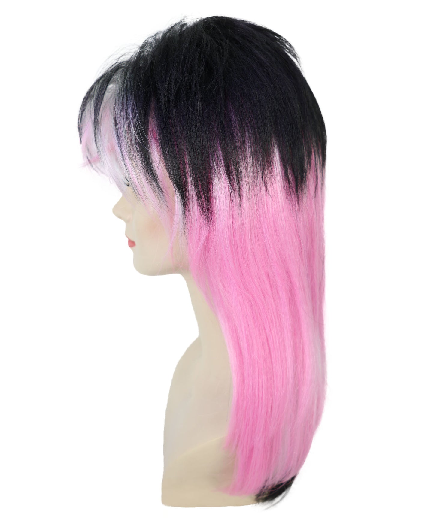 HPO Adult Women’s  80’s Rock Star Wig | Black & Pink Layered Hair for Halloween & Themed Parties| Breathable Capless Cap