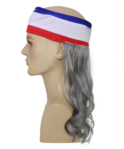 USA Flag Mullet Headband Wig for Men | Red White Blue Hair with Built-In Stretch Band | Funny Costume Accessory for Parties, BBQs, Tailgates