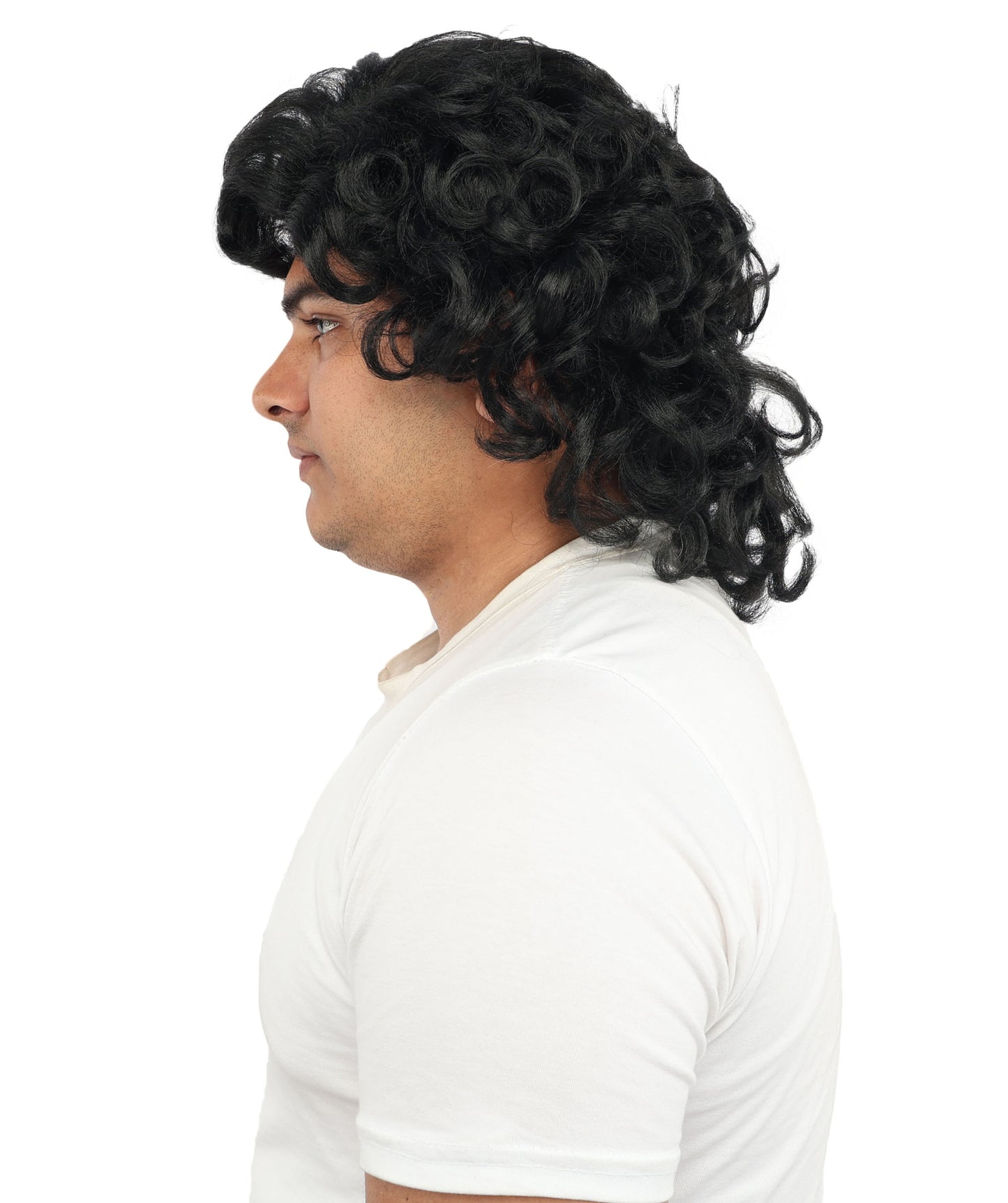 HPO Men’s 80s Light Brown Curly Mullet Wig | Flame-retardant Synthetic Fiber | Retro Movie Character Inspired Hairpiece for Cosplay & Halloween