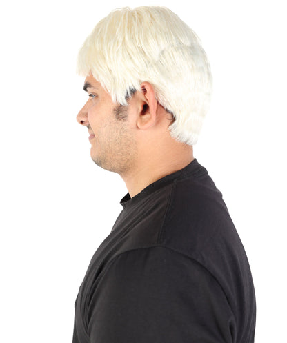 Men’s Short Textured Blonde Wig | Bleached Crop Hairpiece with Subtle Fade | Adjustable Fit for Cosplay, Stage, Parties & Roleplay