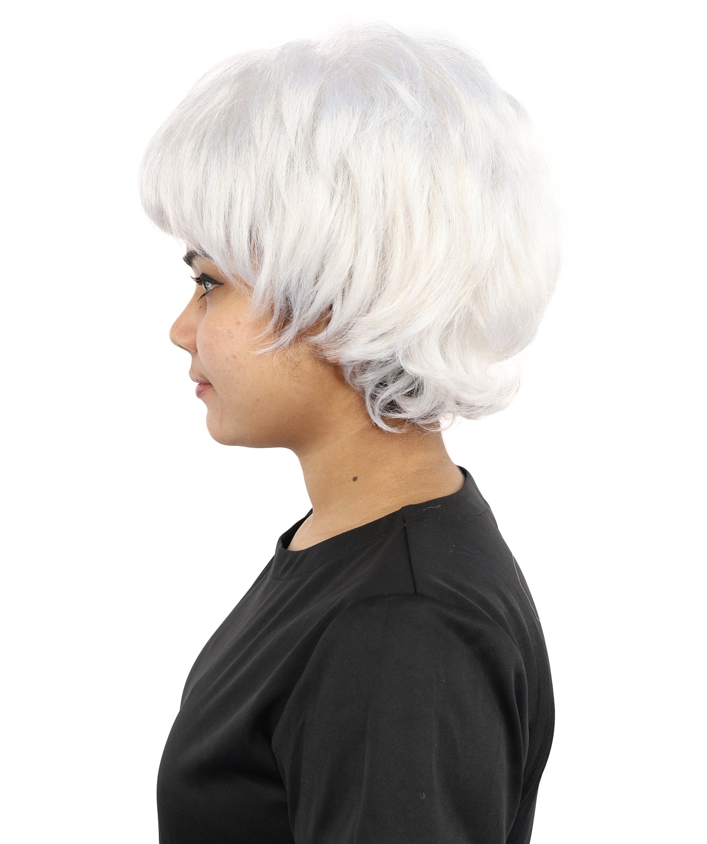HPO Women's Short Silver White Pixie Wig  | Edgy Layered Cut with Bangs | Synthetic Hair Wig for Stage Fashion, Cosplay, Halloween & Bold Party Looks