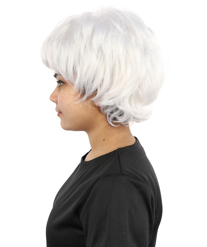 HPO Women's Short Silver White Pixie Wig  | Edgy Layered Cut with Bangs | Synthetic Hair Wig for Stage Fashion, Cosplay, Halloween & Bold Party Looks