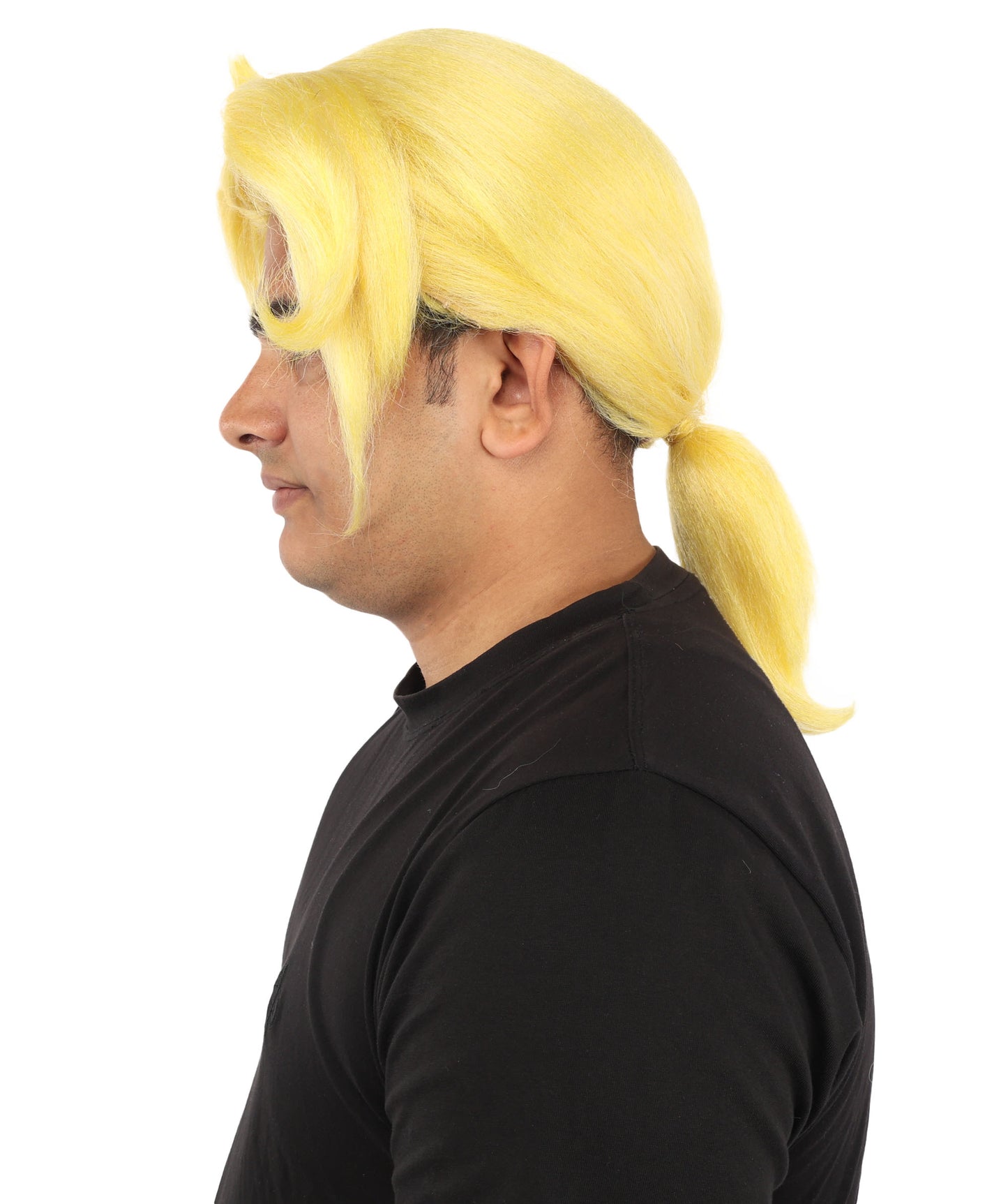 Men's Golden Blonde Curtain Bang Wig | Shoulder Length Wavy Surfer Style, Heat Resistant Synthetic Fiber & Breathable Net | Halloween, Funny Roleplay, Theater, 90s Party & Costume Events