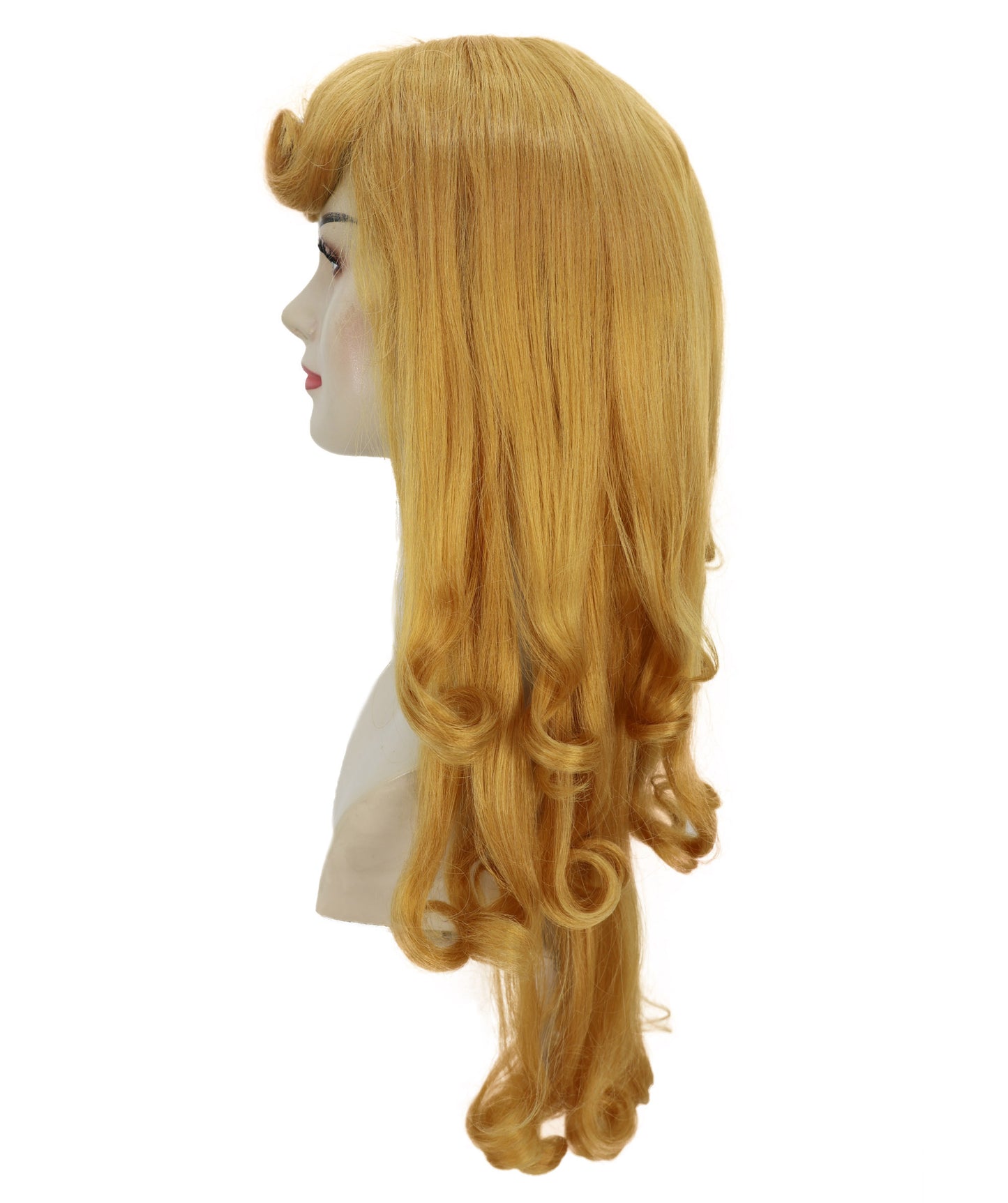 HPO Princess Golden Long Curly Wig | Radiant Fairytale Hairpiece with Voluminous Waves | Adjustable Breathable Cap for Cosplay, Halloween & Stage